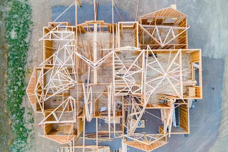 Wood stud framing of a residential home under construction