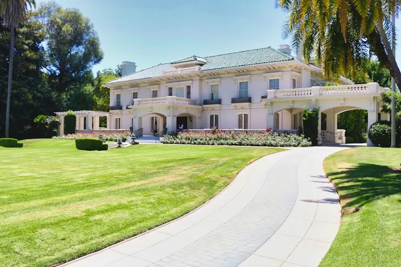 Grand estate home with manicured grounds